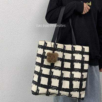 Simple Artistic Plaid Zipper Canvas Bag