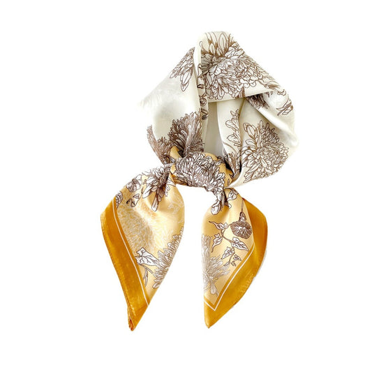 Scarvii - 27.5" Elegant Floral Print Square Scarf - Soft &amp; Delicate