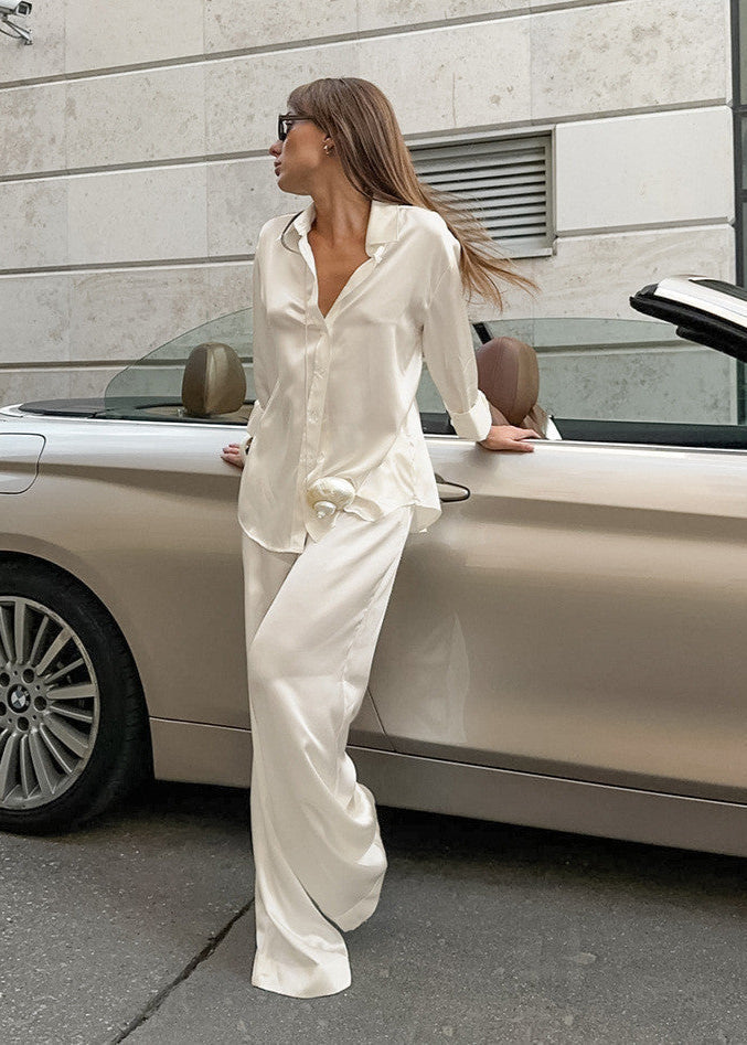 Satin Relaxed Shirt And Pants Two Piece Set