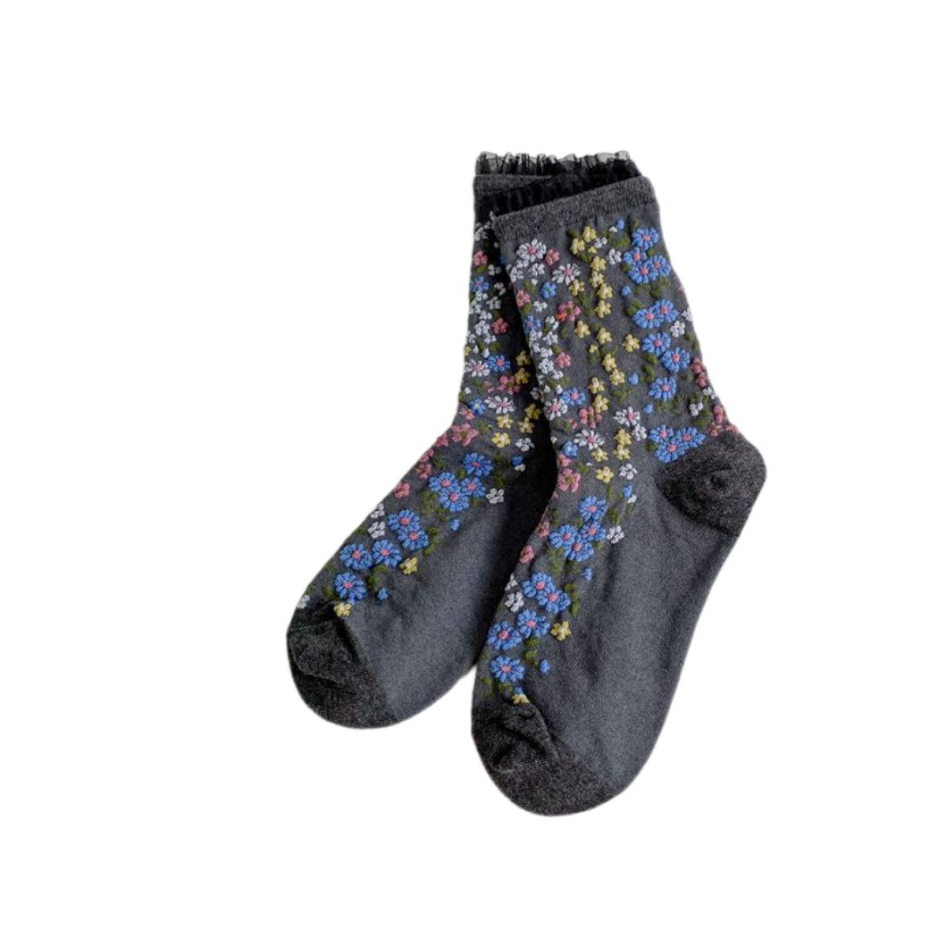 Rufia - Floral Lace Mid-calf Socks - Delicate &amp; Vintage