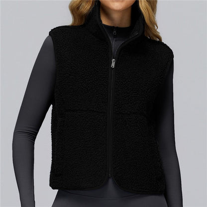 Solid Color Stand Collar Fleece Sports Vest