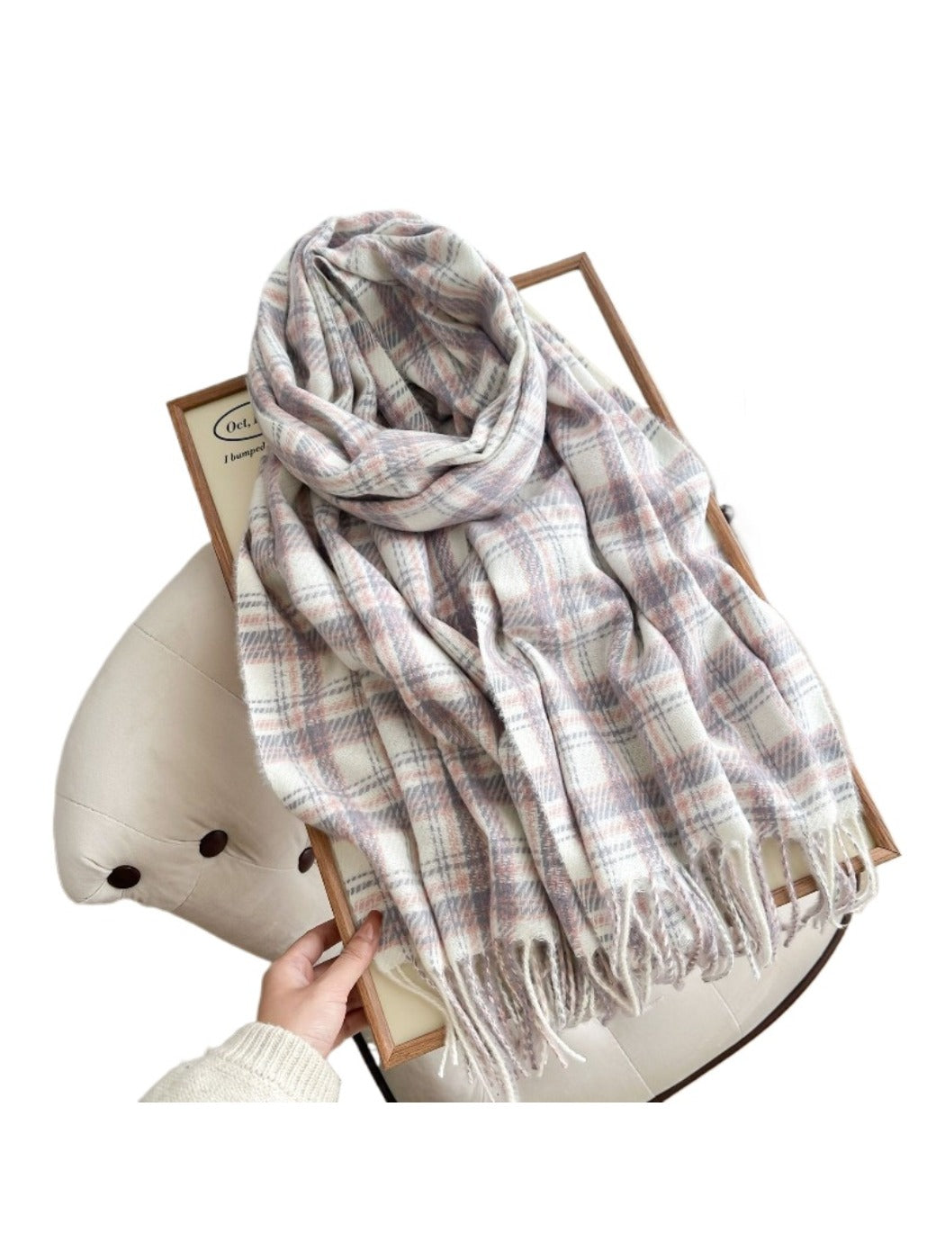 Scarvii - Thick Plaid Scarf Featuring Tassel