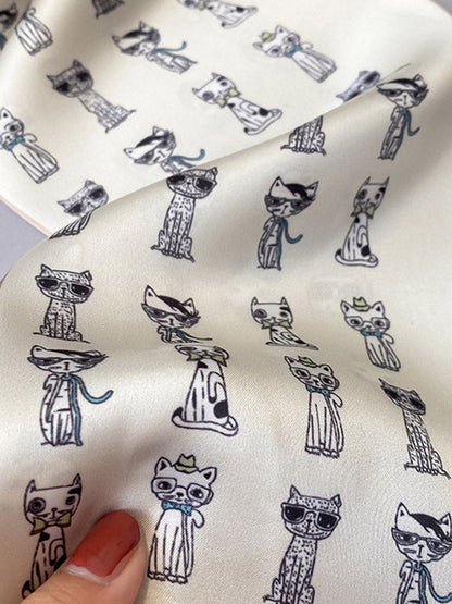 Simple Silk Imitation Cute Animal Printed Scarf