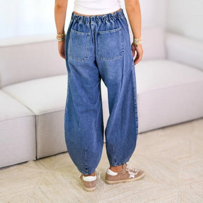 Washed Mid Rise Barrel Street Jeans