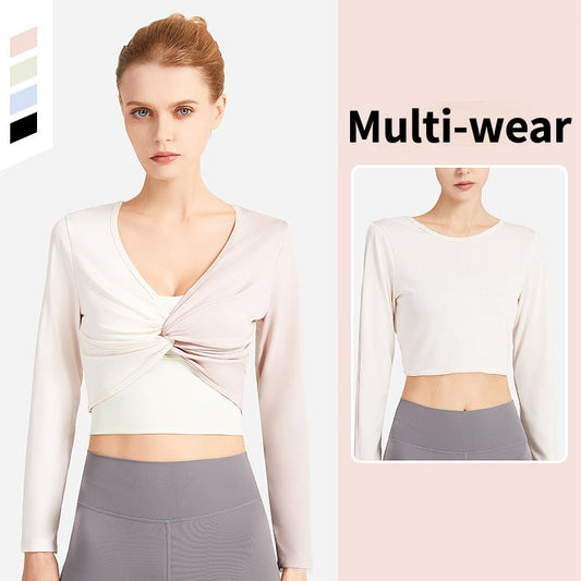 Double-Sided Wear Fitness Suit Long-Sleeved Women'S Yoga Suit Twist Breathable Body-Worn Body Movement Outdoor Exercise Running Top