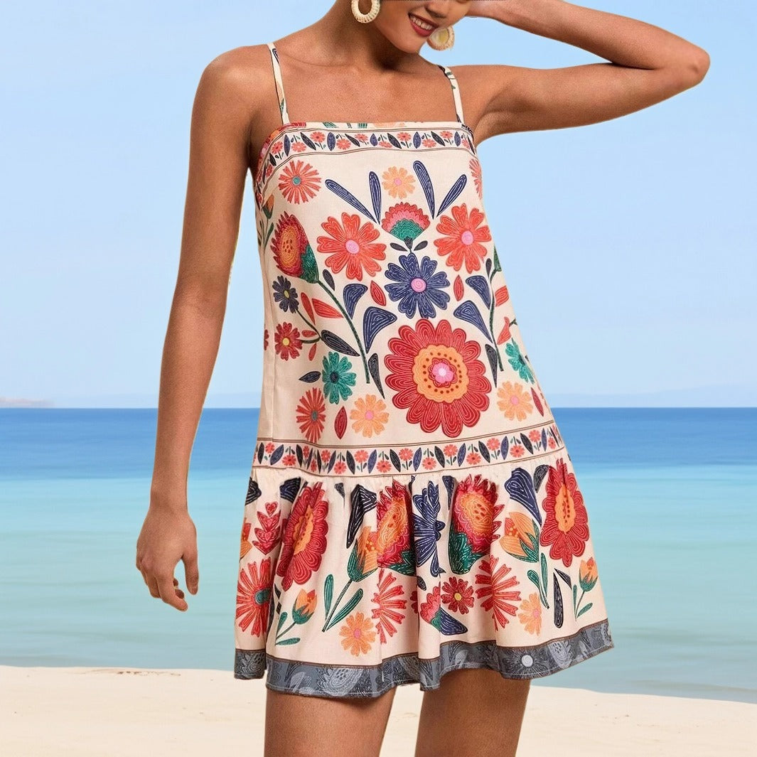 High-Waist Printed Strappy Sundress
