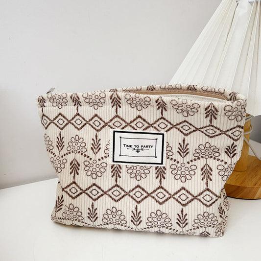 Cosbai - Corduroy Vintage Floral Makeup Bag