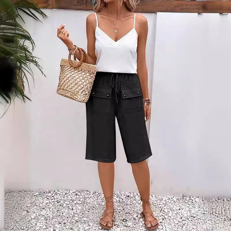 Solid Color Loose Fit Cargo Shorts
