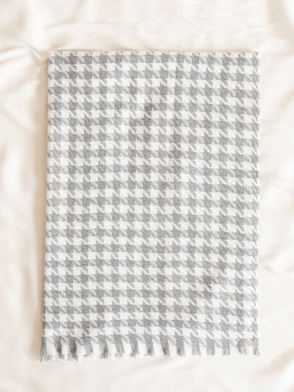 Fringed Houndstooth Keep Warm Shawl&Scarf