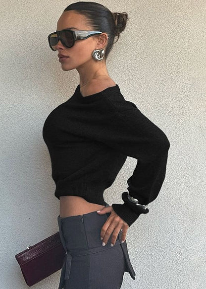 Off Shoulder Cropped Knit Sweater Soft Fabric
