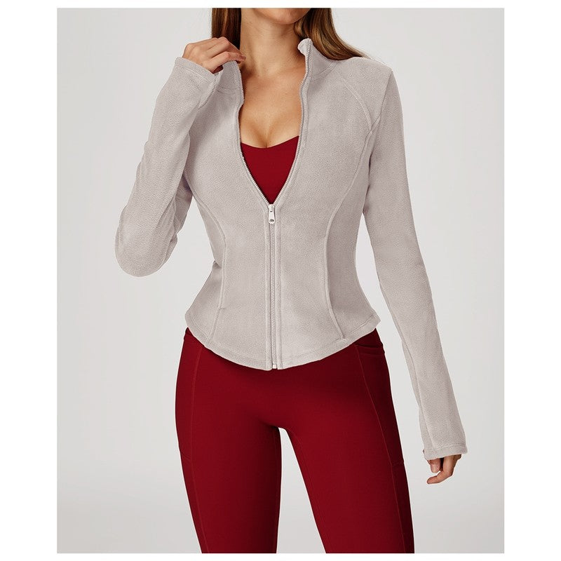 Solid Color Slim Fit Fleece Jacket