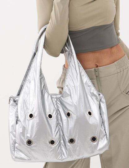 Hollow Studded Solid Large Capacity Shoulder Bag