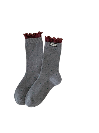 Rufia - Polka Dot Print Mid-Crew Socks with Ruffle Trim