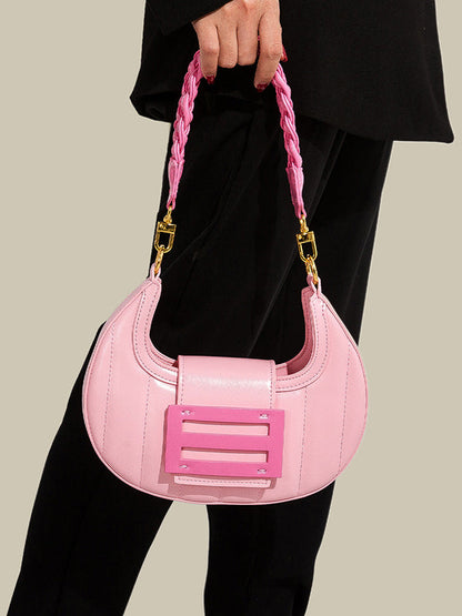 Color-Block Weave Zipper Saddle Bag