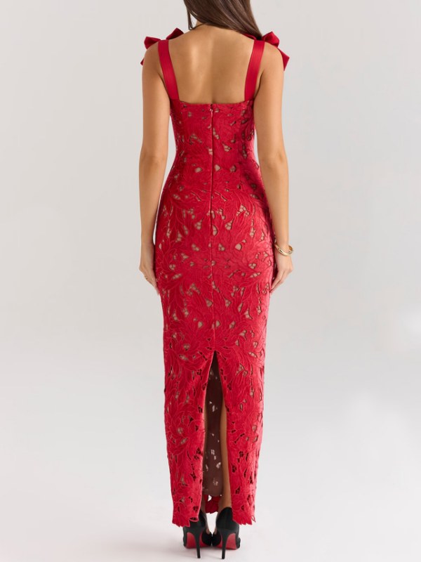 Bow Hollow Wrap Split Maxi Dress