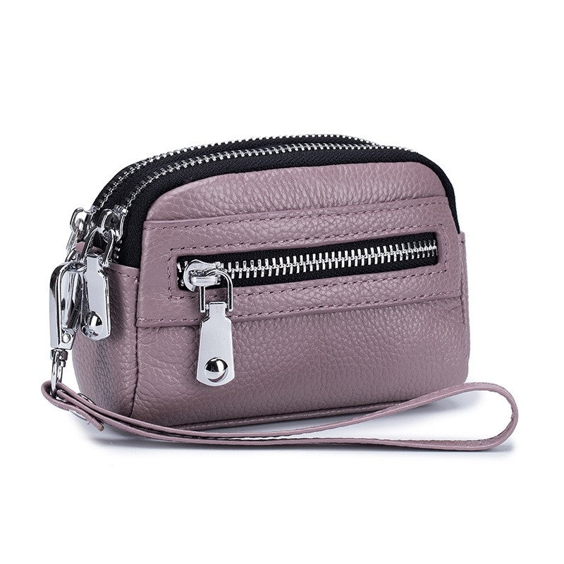 Mini Cowhide Double Zipper Clutch Bag
