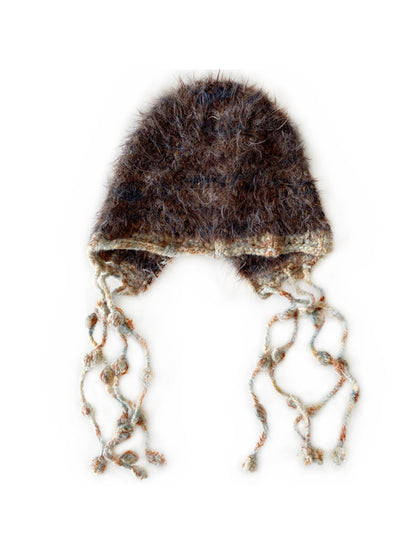 Haila - Colorful Striped Knitted Beanie with Tassel Ties