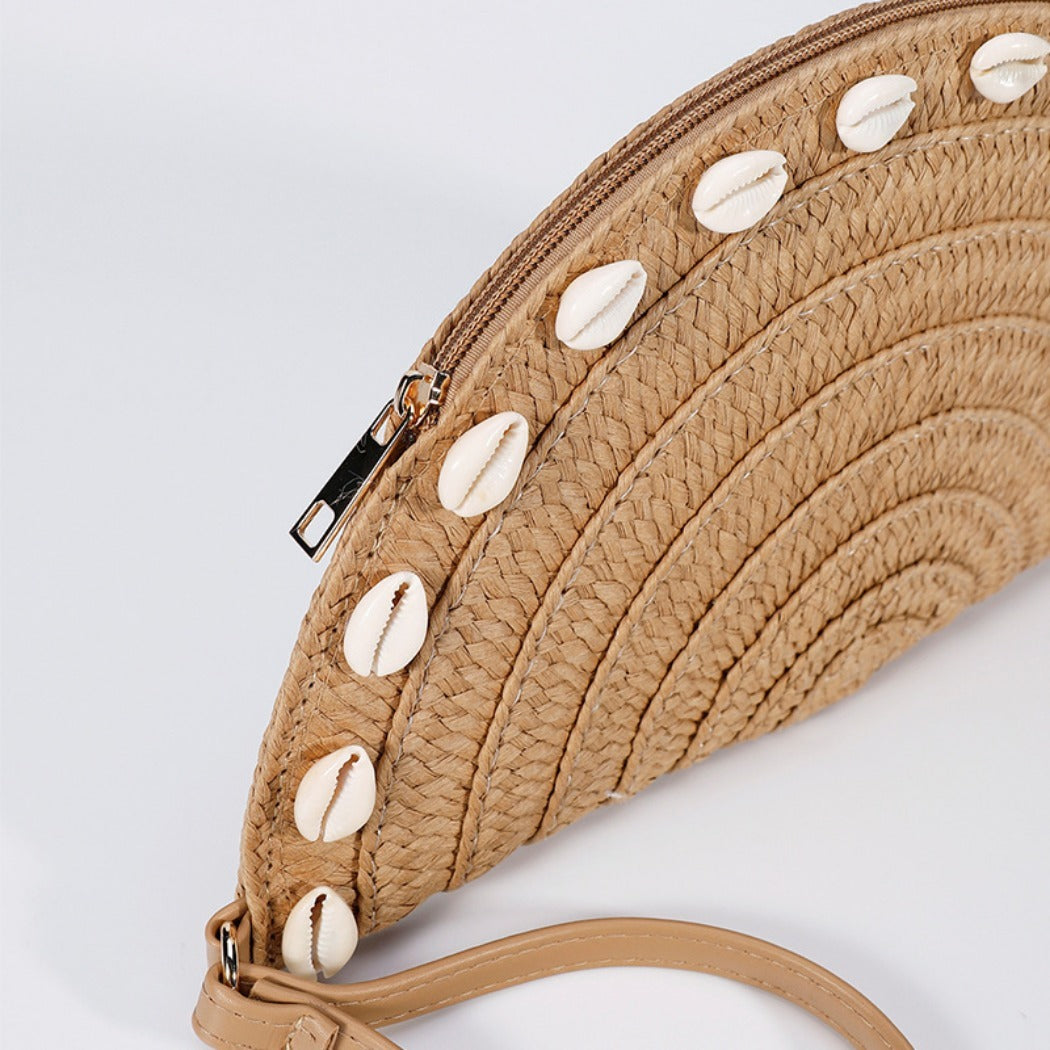 Cosbai - Straw Clutch Handheld Bag With Shell