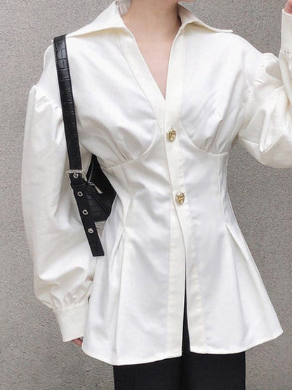 Wrap Solid Color V-Neck Blouses&Shirts Tops