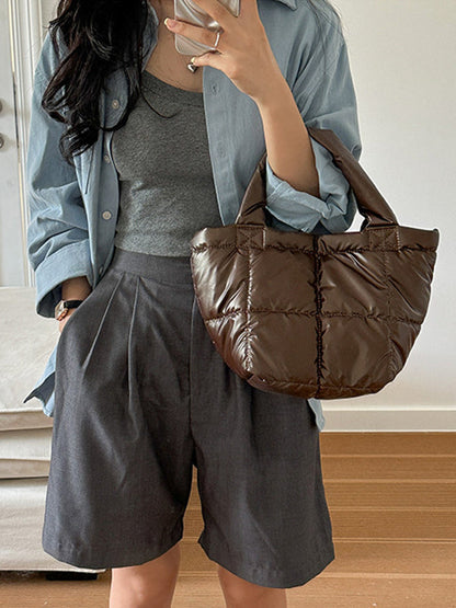 Solid Color Split-Joint C Handbags Tote Bags