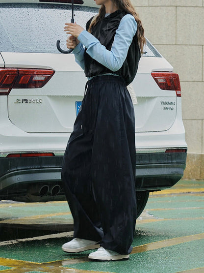 Loose Wide Leg Drawstring Elasticity Pleated Solid Color Split-Joint Casual Pants Bottoms