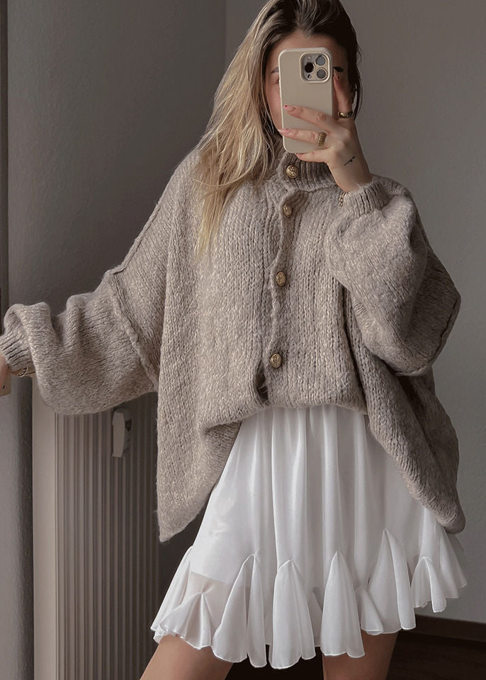 Oversized Button Front Knit Cardigan Beige Black
