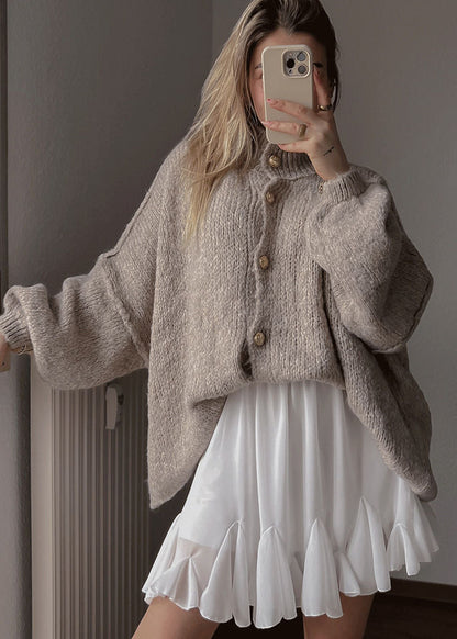 Oversized Button Front Knit Cardigan Beige Black