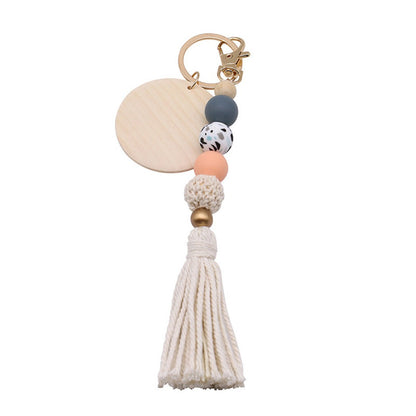 Koco - Round Wood Bead Tassel Keychain