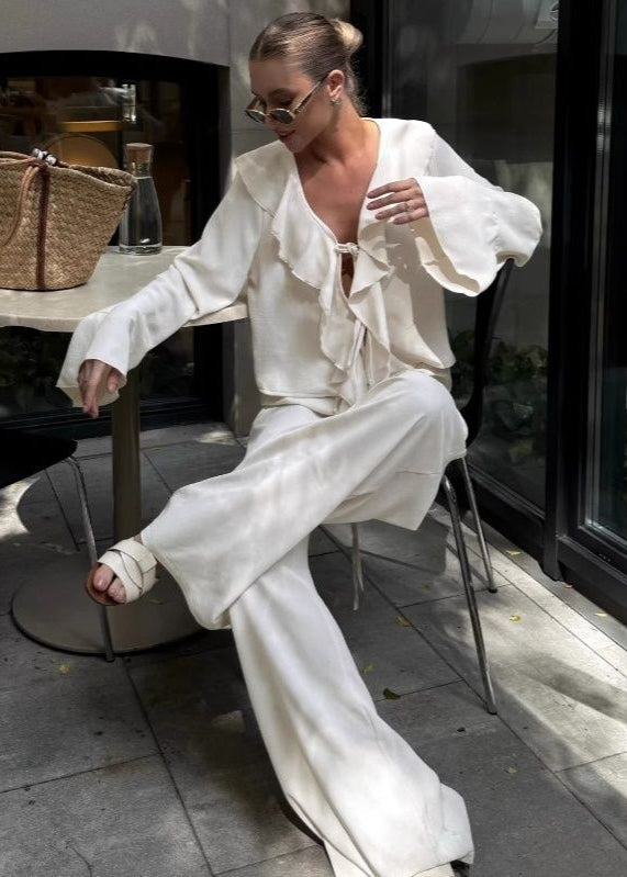 Ruffle Two Piece Polyester Lounge Set