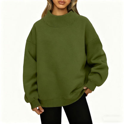 Solid Color High Neck Fleece Sweatshirt