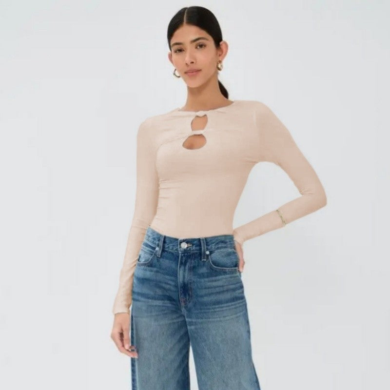 Hollow Knot Solid Long Sleeve T-Shirt