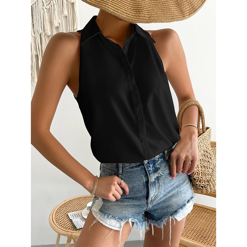 Loose Plus Size Solid Color Split-Joint Lapel Blouses