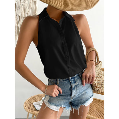Loose Plus Size Solid Color Split-Joint Lapel Blouses