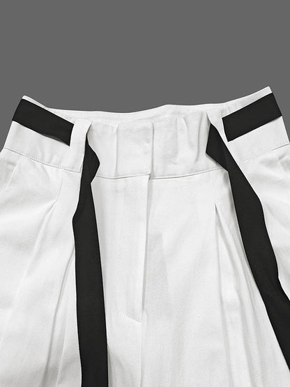 High Waisted Loose Drawstring Pleated Cotton Pants