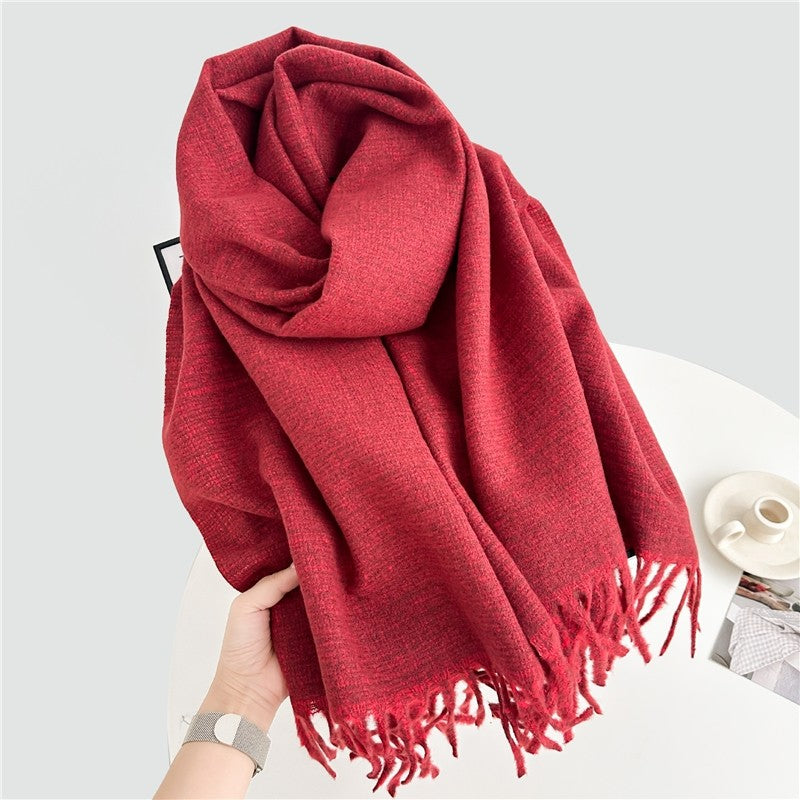 Solid Color Long Fringe Scarf