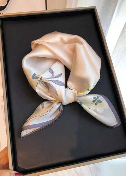 Satin Floral Square Scarf With Subtle Neutrals