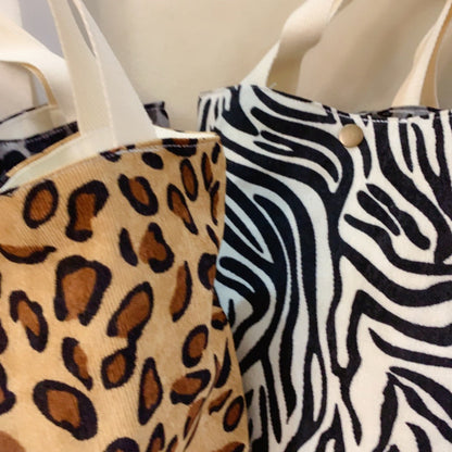 Small Corduroy Leopard Print Handbag