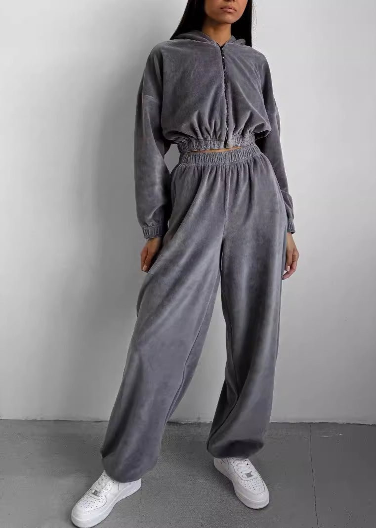 Zip-Up Hoodie Two-Piece Set Cotton Blend