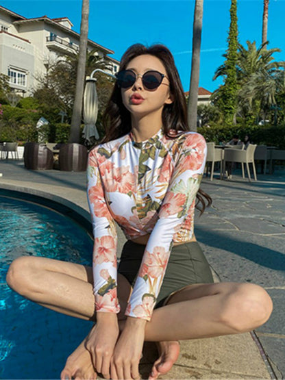 Body Swimsuit Women'Sming High Waist Long Sleeve Surfing
