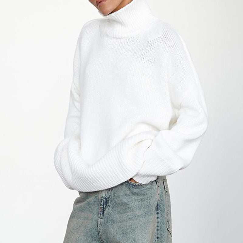 Winter High Neck Solid Color Knit Sweater