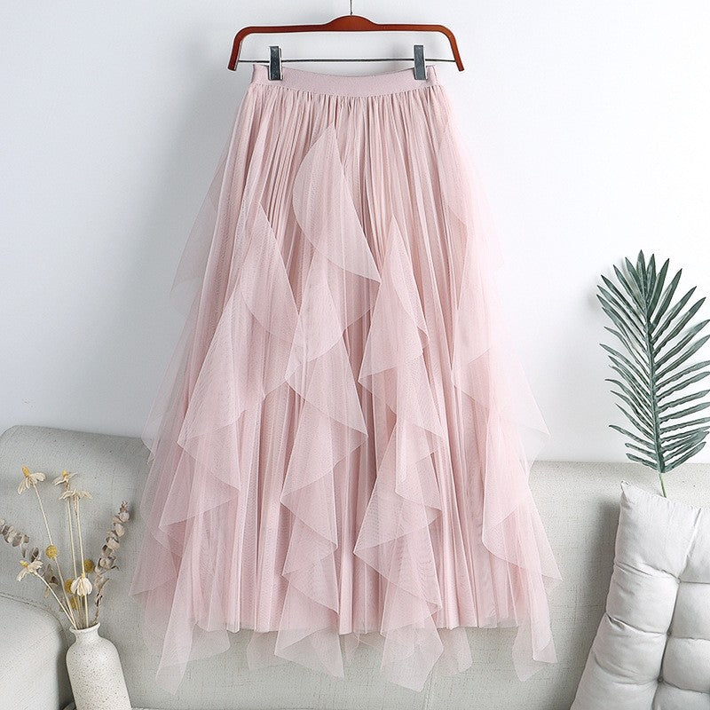 Irregular Slim A-Line Mesh Skirt