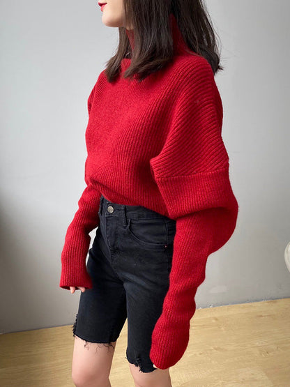 Casual Loose 6 Colors High-Neck Batwing Sleeves Sweater Top