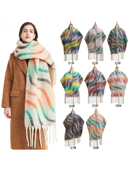 Scarvii - Winter Tassel Scarf with Colorful Wavy Jacquard