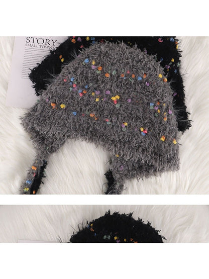 Haila - Colorful Bean Decoration Knitted Beanie with Braided Detail
