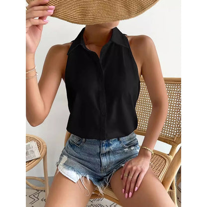 Loose Plus Size Solid Color Split-Joint Lapel Blouses