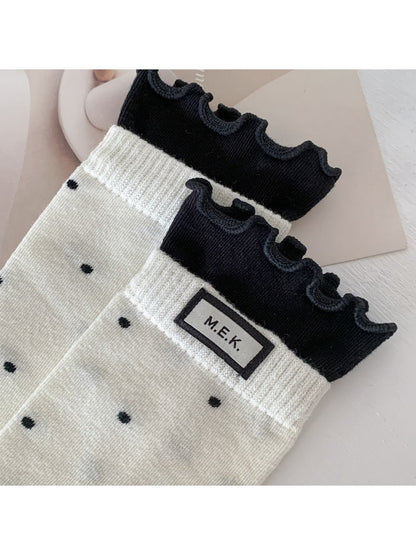 Rufia - Polka Dot Print Mid-Crew Socks with Ruffle Trim