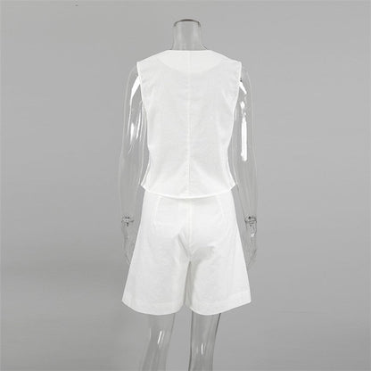 Solid Color Suit Vest Shorts Two-Piece Set