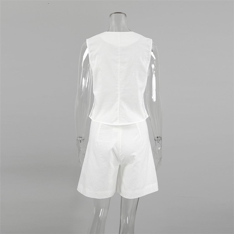 Solid Color Suit Vest Shorts Two-Piece Set