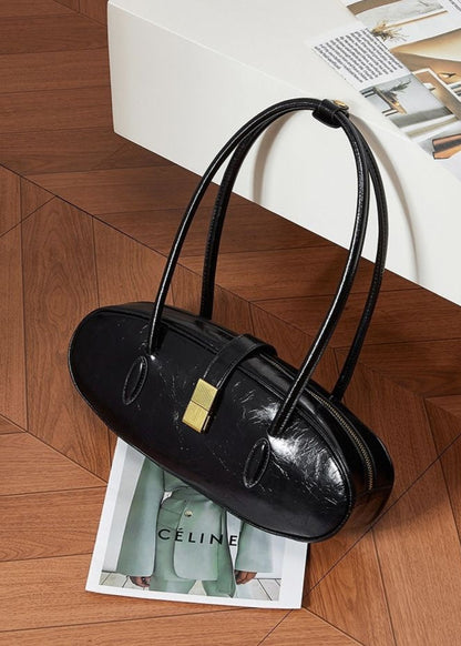 Oval Patent Leather Top Handle Structured Handbag