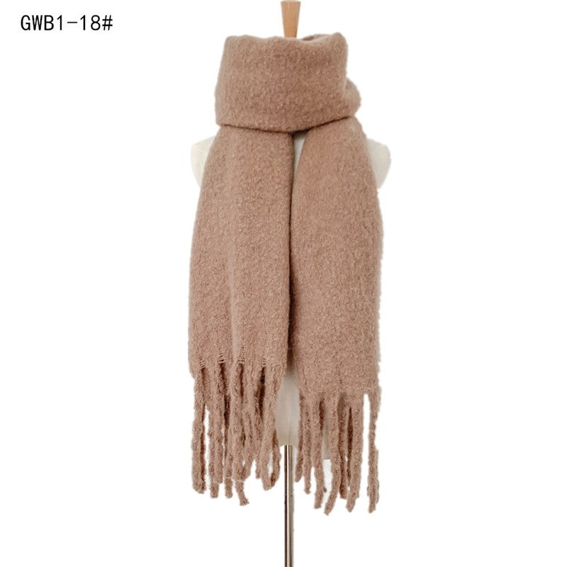 Winter Tassel Thickened Solid Color Scarf Shawl